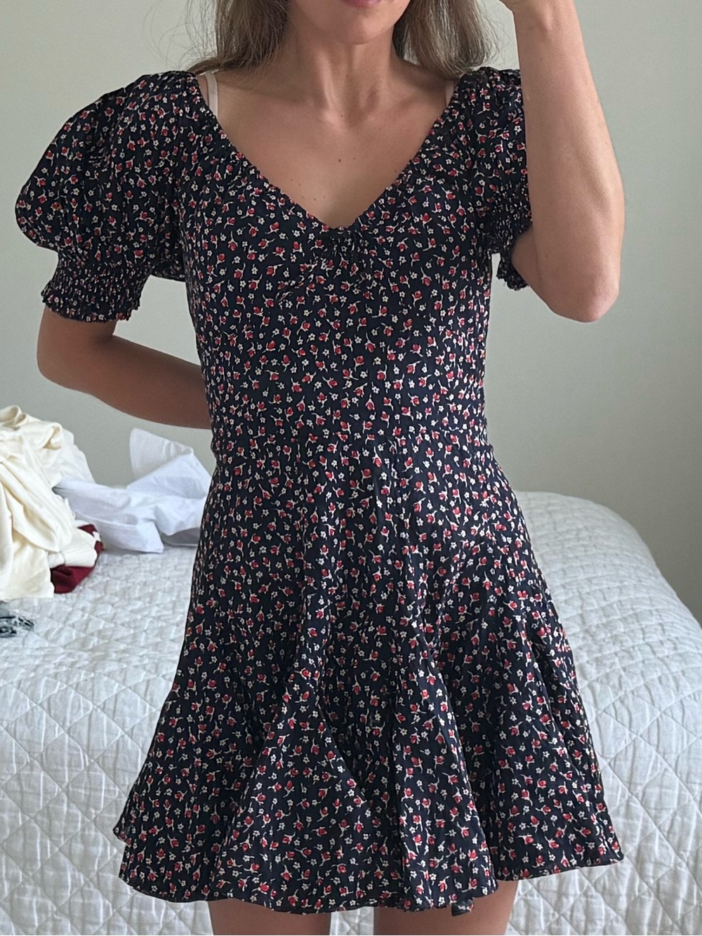 Polo by Ralph Lauren Black Mini Dress with Pink Floral Print